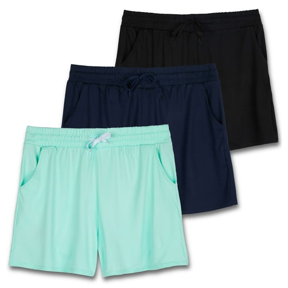 Real Essentials 3 Pack: Womens Ultra-Soft Athletic Lounge Casual Sweat Shorts with Pockets (Available in Plus Size)
