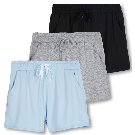 Real Essentials 3 Pack: Womens Ultra-Soft Athletic Lounge Casual Sweat Shorts with Pockets (Available in Plus Size)