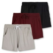 Real Essentials 3 Pack: Womens Ultra-Soft Athletic Lounge Casual Sweat Shorts with Pockets (Available in Plus Size)