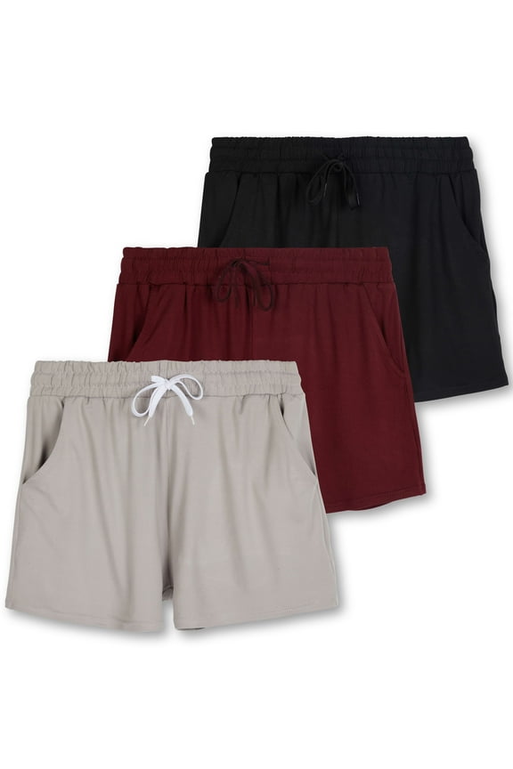 3 Pack: Womens Ultra-Soft Athletic Lounge Casual Sweat Shorts with Pockets (Available in Plus Size)