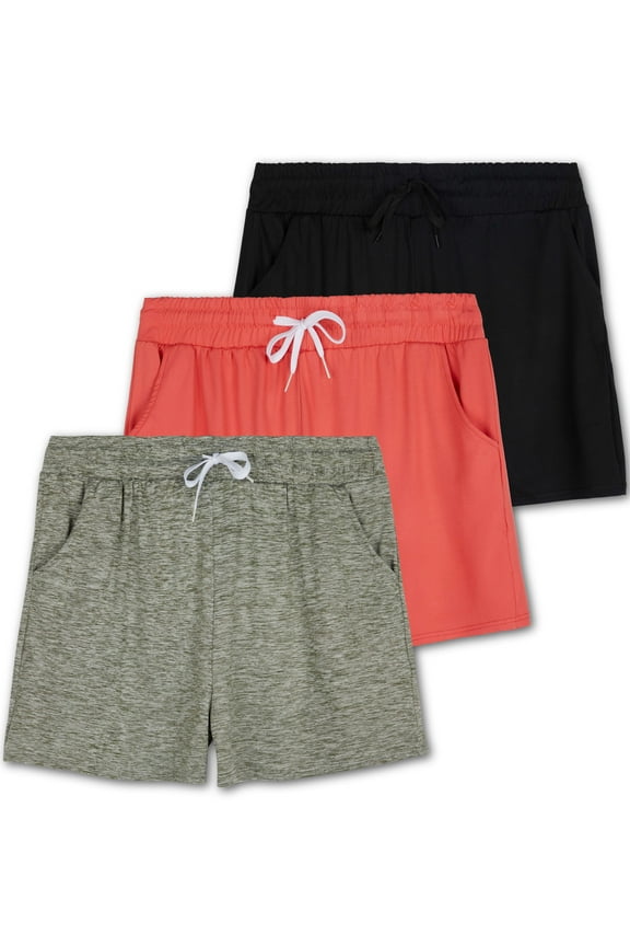 3 Pack: Womens Ultra-Soft Athletic Lounge Casual Sweat Shorts with Pockets (Available in Plus Size)