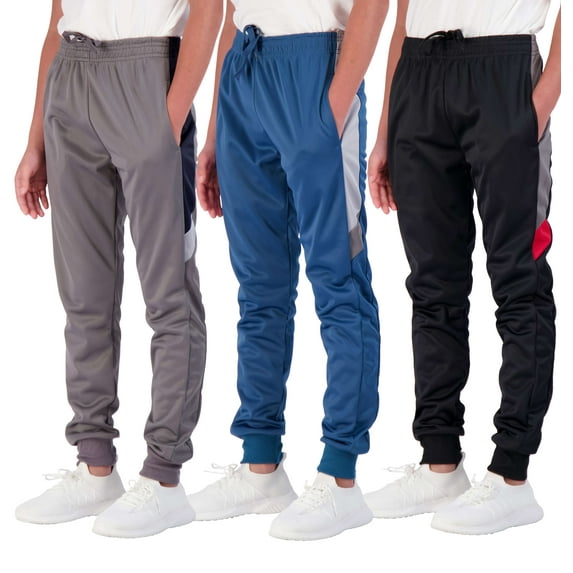 Real Essentials 3 Pack: Boy's Active Athletic Casual Jogger Sweatpants with Pockets
