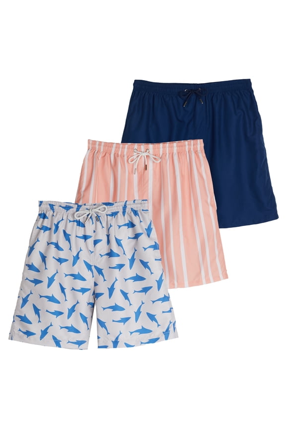 3-Pack: Boy's Swim Board Shorts Trunks with Drawstring Beach UPF Swimwear Surf Swimming Short for Boys