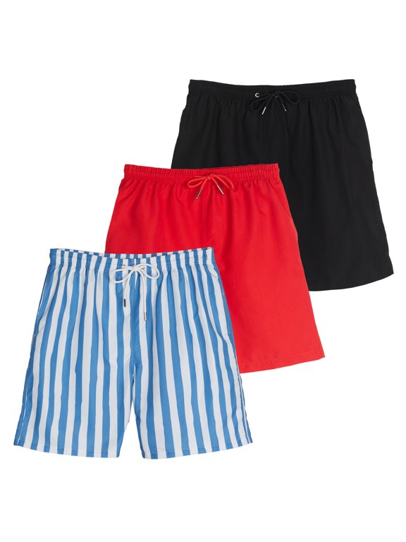 3-Pack: Boy's Swim Board Shorts Trunks with Drawstring Beach UPF Swimwear Surf Swimming Short for Boys