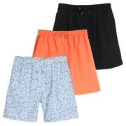 Real Essentials 3-Pack: Boy's Swim Board Shorts Trunks with Drawstring Beach UPF Swimwear Surf Swimming Short for Boys