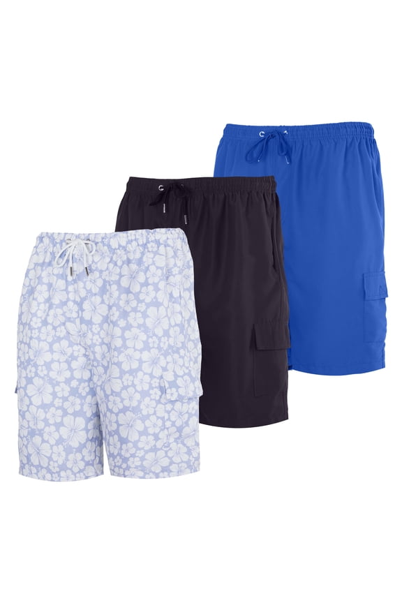 3 Pack: Boy's Swim Trunks with Cargo Pockets & Mesh Lining - UPF 50+