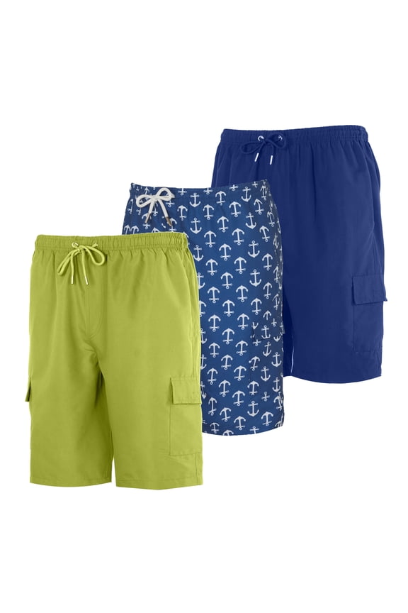 3 Pack: Boy's Swim Trunks with Cargo Pockets & Mesh Lining - UPF 50+