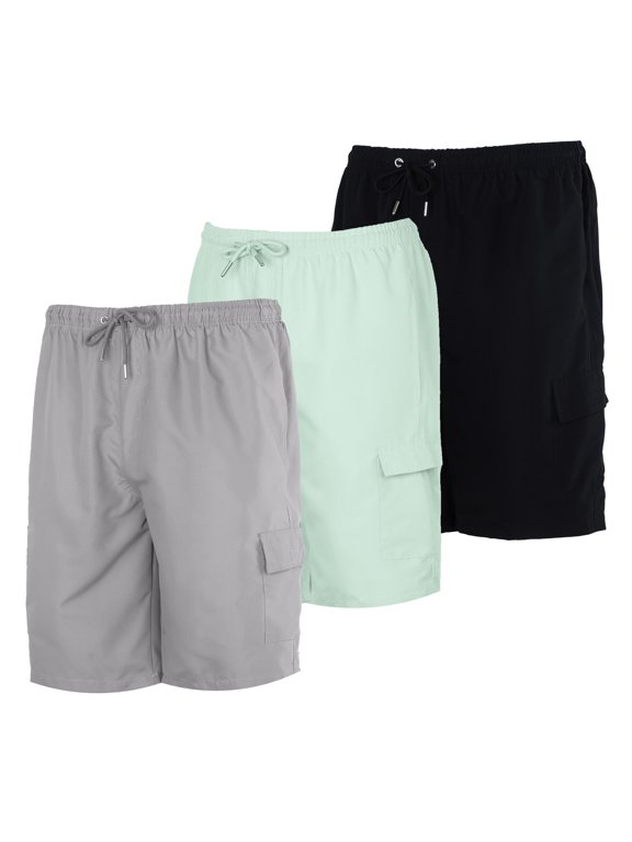 3 Pack: Boy's Swim Trunks with Cargo Pockets & Mesh Lining - UPF 50+