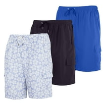 Real Essentials 3 Pack: Boy's Swim Trunks with Cargo Pockets & Mesh Lining - UPF 50+