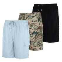 Real Essentials 3 Pack: Boy's Swim Trunks with Cargo Pockets & Mesh Lining - UPF 50+