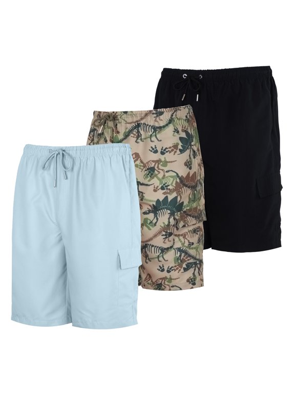 3 Pack: Boy's Swim Trunks with Cargo Pockets & Mesh Lining - UPF 50+