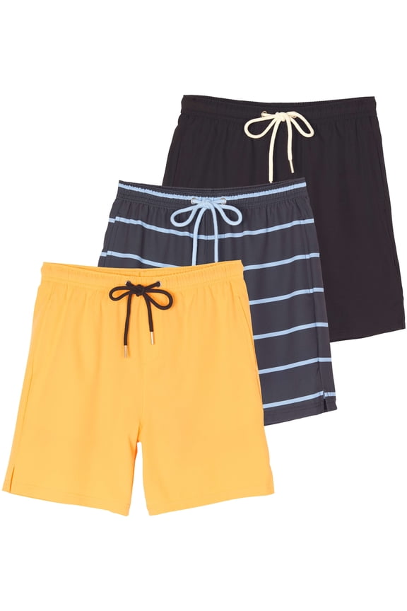 3 Pack: Boys' 2 in 1 Swim Trunks with Compression Boxer Liner Stretch Beach Board Shorts Quick Dry (Age 4-18)