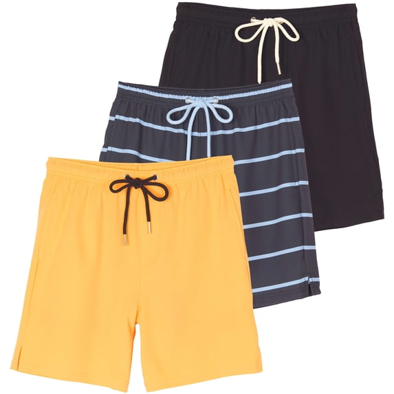 Real Essentials 3 Pack: Boys' 2 in 1 Swim Trunks with Compression Boxer Liner Stretch Beach Board Shorts Quick Dry (Age 4-18)