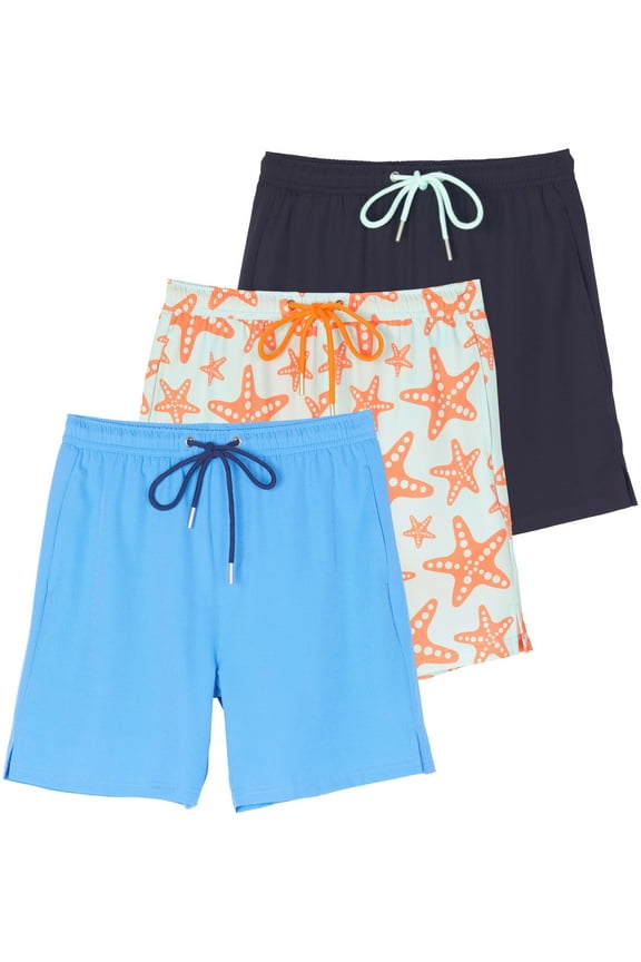 3 Pack: Boys' 2 in 1 Swim Trunks with Compression Boxer Liner Stretch Beach Board Shorts Quick Dry (Age 4-18)