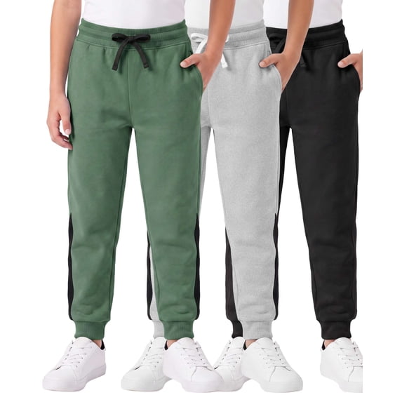 3 Pack Boys' Cotton Fleece Joggers Sweatpants Athletic Pants Pockets Kids