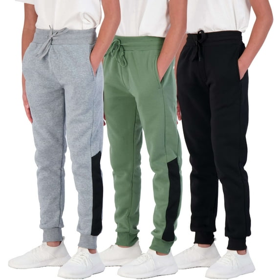 Real Essentials 3 Pack: Boys Cotton Active Fleece Jogger Sweatpants
