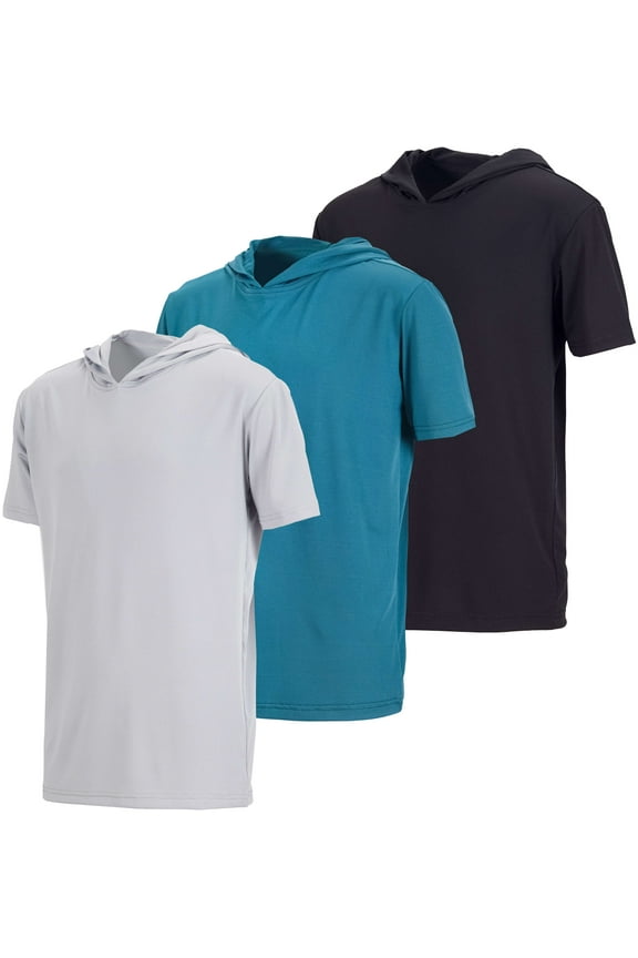3 Pack: Boys Dry-Fit Youth Teen Active Athletic Short Sleeve Workout Hoodie - Hooded Pullover Shirts