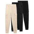 thumbnail image 1 of Real Essentials 3 Pack: Boys' Cotton Fleece Cargo Joggers Athletic Sweatpants - Kids Casual Sports Pants Pockets (Ages 6-16), 1 of 6