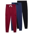 thumbnail image 1 of Real Essentials 3 Pack: Boys Fleece Cargo Jogger Sweatpants Athletic Workout Kids Pocket and Drawstring Size 4-30, 1 of 6