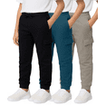 thumbnail image 1 of Real Essentials 3 Pack: Boys' Cotton Fleece Cargo Joggers Athletic Sweatpants - Kids Casual Sports Pants Pockets (Ages 6-16), 1 of 6