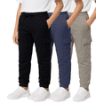 thumbnail image 1 of Real Essentials 3 Pack: Boys' Cotton Fleece Cargo Joggers Athletic Sweatpants - Kids Casual Sports Pants Pockets (Ages 6-16), 1 of 6