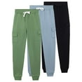 thumbnail image 1 of Real Essentials 3 Pack: Boys' Cotton Fleece Cargo Joggers Athletic Sweatpants - Kids Casual Sports Pants Pockets (Ages 6-16), 1 of 6