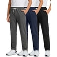 thumbnail image 1 of Real Essentials 3 Pack: Boys' French Terry Open Bottom Sweatpants Sweats for School Kids Teens with Pockets (Size 4-18), 1 of 6