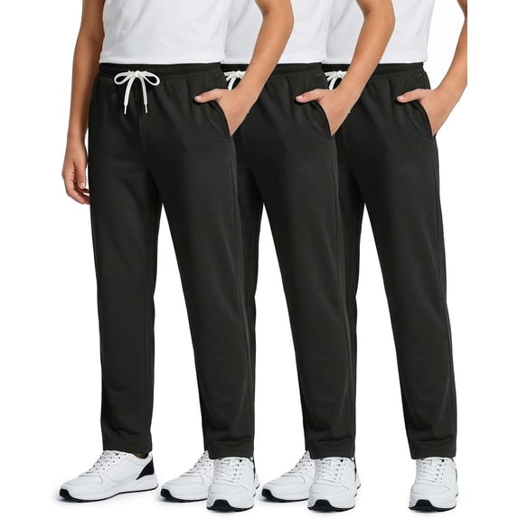 Real Essentials 3 Pack: Boys' French Terry Open Bottom Sweatpants Sweats for School Kids Teens with Pockets (Size 4-18)