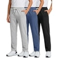 thumbnail image 1 of Real Essentials 3 Pack: Boys' French Terry Open Bottom Sweatpants Sweats for School Kids Teens with Pockets (Size 4-18), 1 of 6