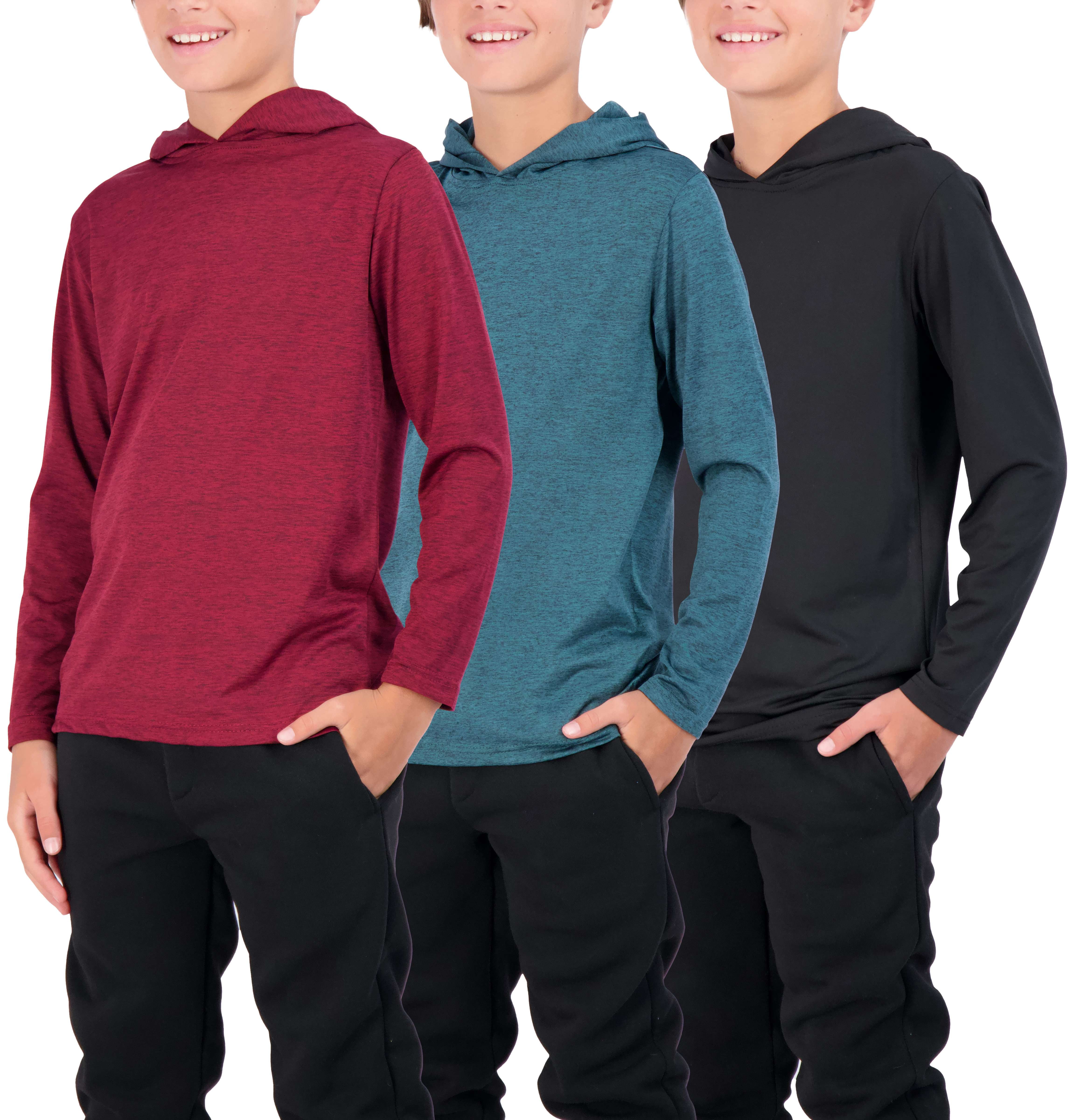 Real Essentials 3 Pack: Dry Fit Long Sleeve Active Hoodie for Boys ...