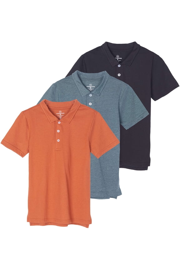 3 Pack: Boys' Short Sleeve Jersey Cotton Polo Shirt - Uniform Performance (Ages 4-18)