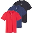 thumbnail image 1 of Real Essentials 3 Pack: Boys' Short Sleeve Jersey Cotton Polo Shirt - Uniform Performance (Ages 4-18), 1 of 6