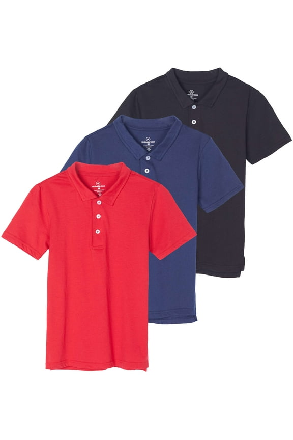 3 Pack: Boys' Short Sleeve Jersey Cotton Polo Shirt - Uniform Performance (Ages 4-18)
