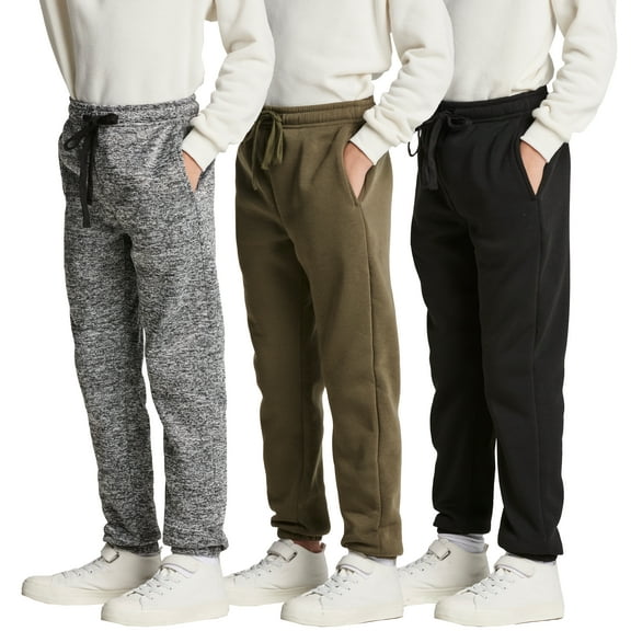 Real Essentials 3 Pack: Boys Tech Fleece Jogger Sweatpants With Pockets - Youth Soft Athletic Joggers