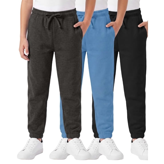 3 Pack Boys' Fleece Joggers Sweatpants Athletic Kids School Pants Pockets