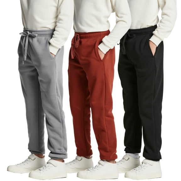 Real Essentials 3 Pack: Boys Tech Fleece Jogger Sweatpants With Pockets - Youth Soft Athletic Joggers