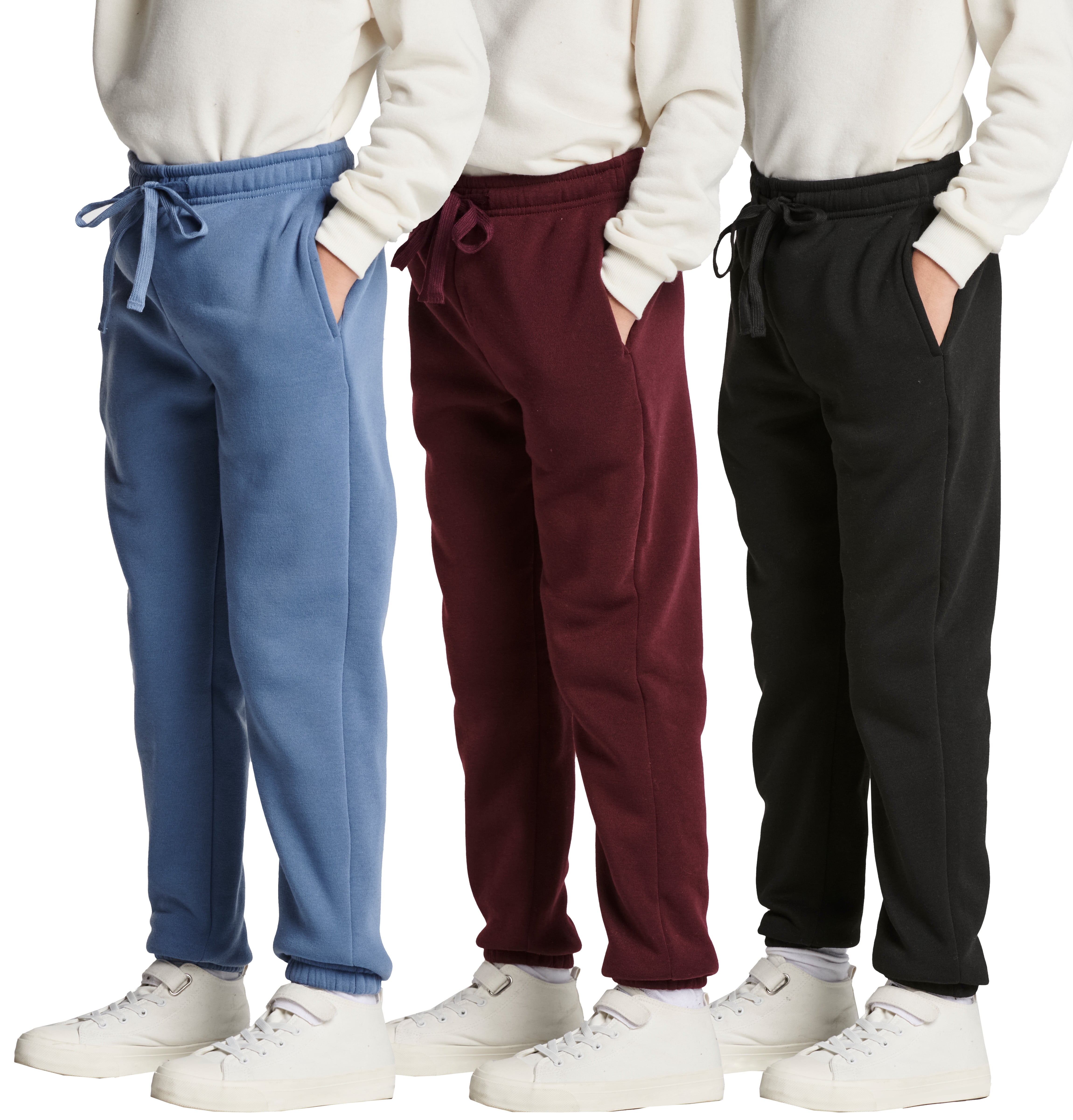 Real Essentials 3 Pack Boys Tech Fleece Jogger Sweatpants With Pockets Youth Soft Athletic