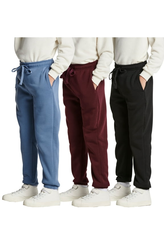 3 Pack: Boys Tech Fleece Jogger Sweatpants With Pockets - Youth Soft Athletic Joggers