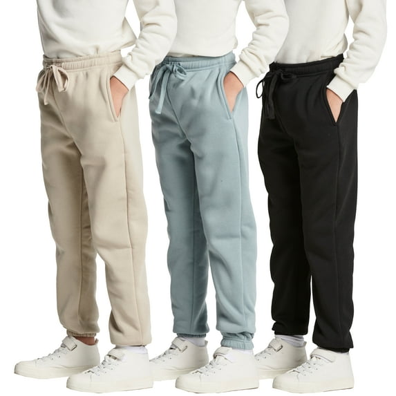 Real Essentials 3 Pack: Boys Tech Fleece Jogger Sweatpants With Pockets - Youth Soft Athletic Joggers