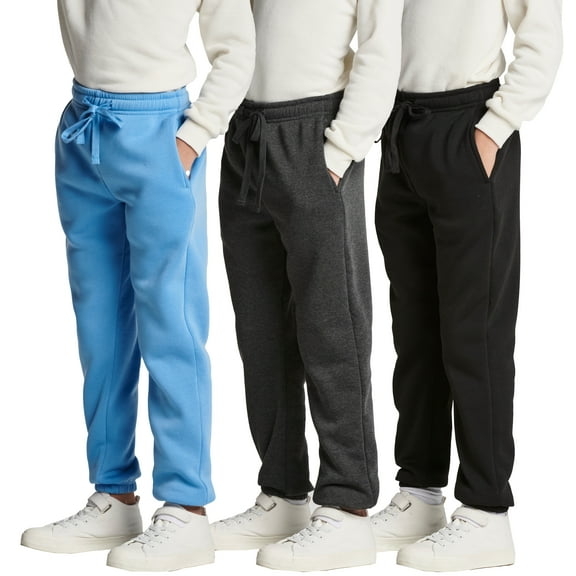 Real Essentials 3 Pack: Boys Tech Fleece Jogger Sweatpants With Pockets - Youth Soft Athletic Joggers