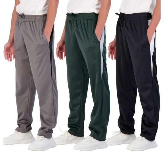Real Essentials 3 Pack: Boys' Tricot Open Bottom Fleece-Lined Sweatpants with Pockets