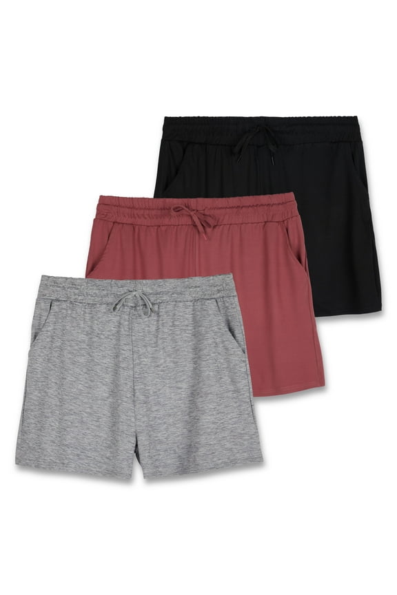 3 Pack: Girl's Lounge Soft Comfy Shorts with Drawstring - Yoga Athletic Sweat Shorts with Pockets