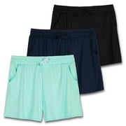 REAL ESSENTIALS 3 Pack: Girl's Lounge Soft Comfy Shorts with Drawstring - Yoga Athletic Sweat Shorts with Pockets
