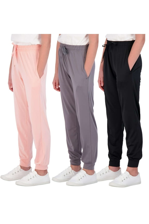3 Pack: Girls' Dry-Fit Jogger Sweatpants Soft Active Athletic Kids Joggers with Pockets & Drawstring