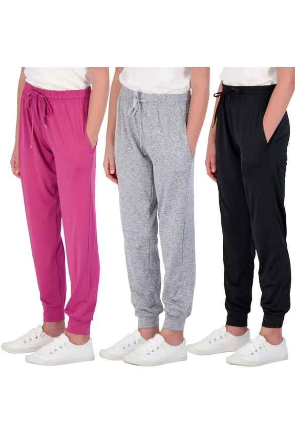 3 Pack: Girls' Dry-Fit Jogger Sweatpants Soft Active Athletic Kids Joggers with Pockets & Drawstring