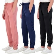 Real Essentials 3 Pack: Girls' Dry-Fit Jogger Sweatpants Soft Active Athletic Kids Joggers with Pockets & Drawstring