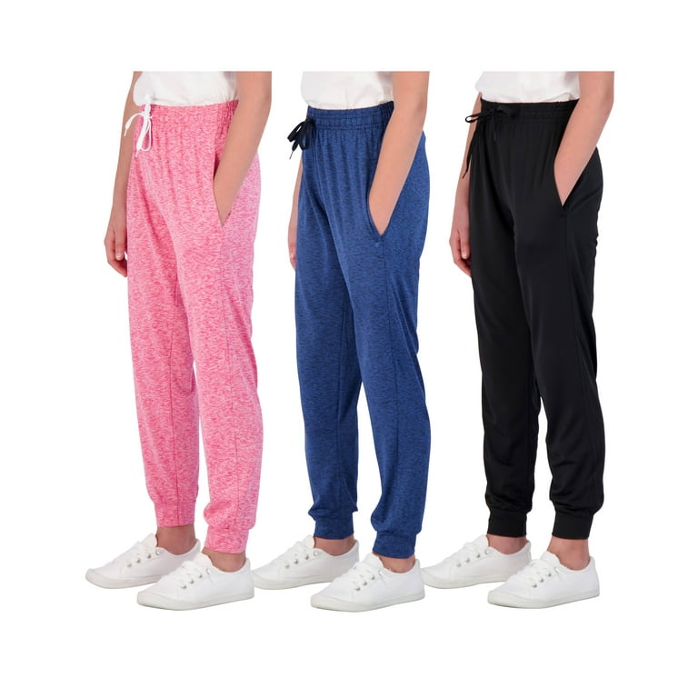 Real Essentials 3 Pack: Girls' Dry-Fit Joggers Soft Athletic
