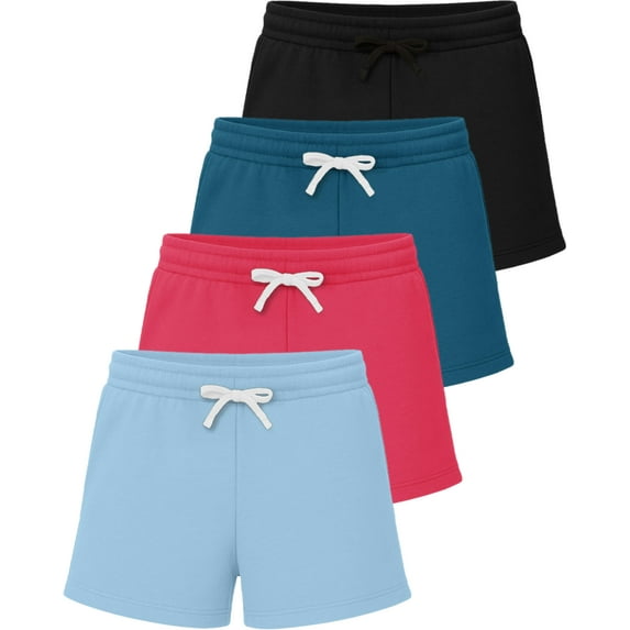 Real Essentials 3 Pack: Girls Fleece Shorts – Ultra Soft Pull On Lounge & Sport Shorts for School, Play & Everyday Comfort