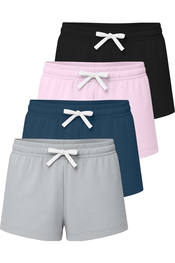 3 Pack: Girls French Terry Lounge Shorts – Ultra Soft Pull-On Gym, Camp, Sports & Everyday Shorts