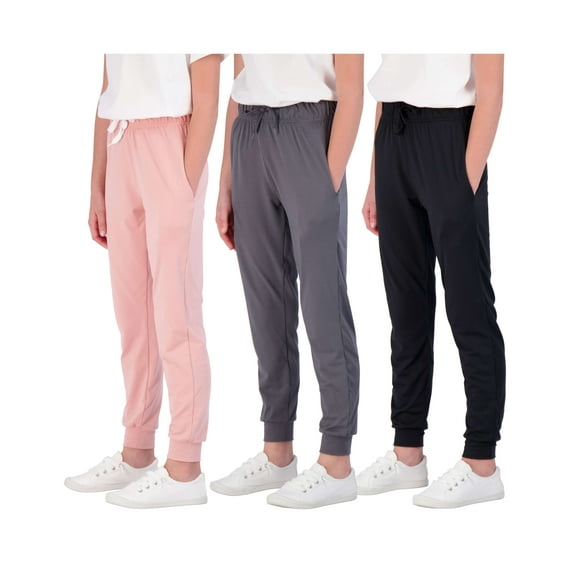 Real Essentials 3 Pack: Girls' Lounge Joggers Soft Athletic Performance Casual Sweatpants(Ages 7-39